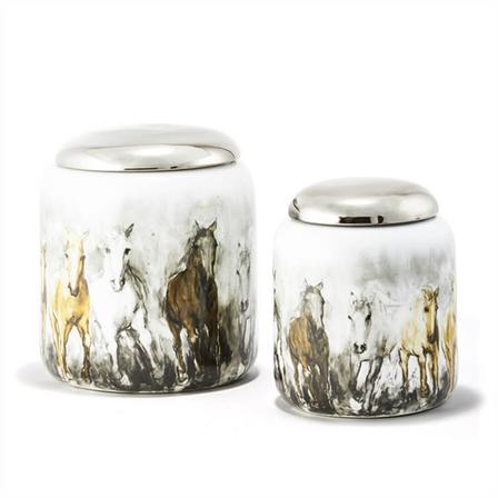 Wild Horses Covered Porcelain Jar - Large