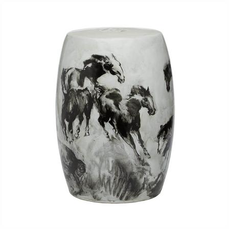 Horses Landscape Hand-Painted Stool - Porcelain