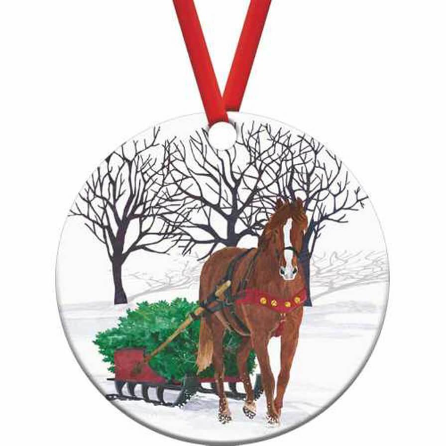Winter Horse Sleigh Holiday Ornament