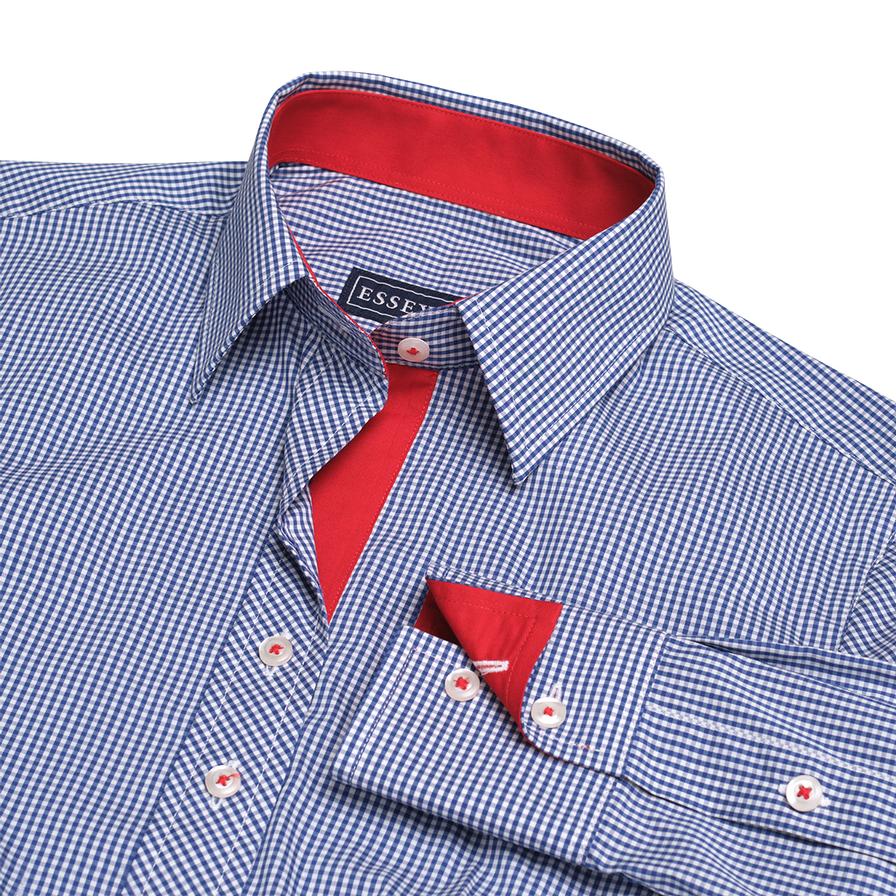 “ Dora ” Navy Gingham Check Tailored Shirt