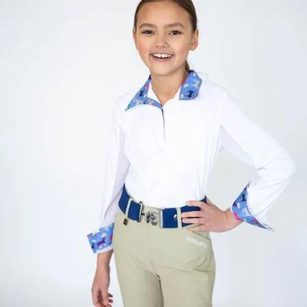 Childs Sarah Long Sleeve Show Shirt WHITE/BLUE_WELLY_PONIES