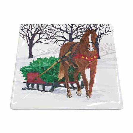 Winter Horse Sleigh Small Square Plate