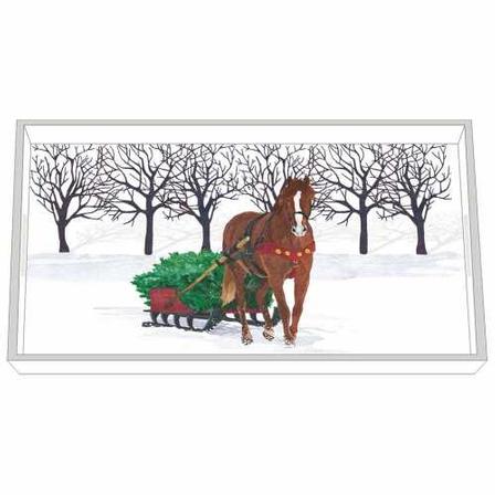 Winter Horse Sleigh Wood-Lacquered Vanity Tray