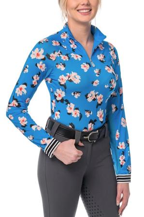 Ibiza Blue Floral Print with Black and White Trim