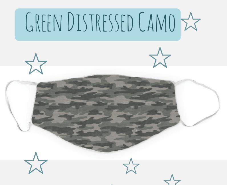 Green Distressed Camo Face Mask